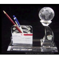 crystal pen holder with earth model and card holder,crystal clock